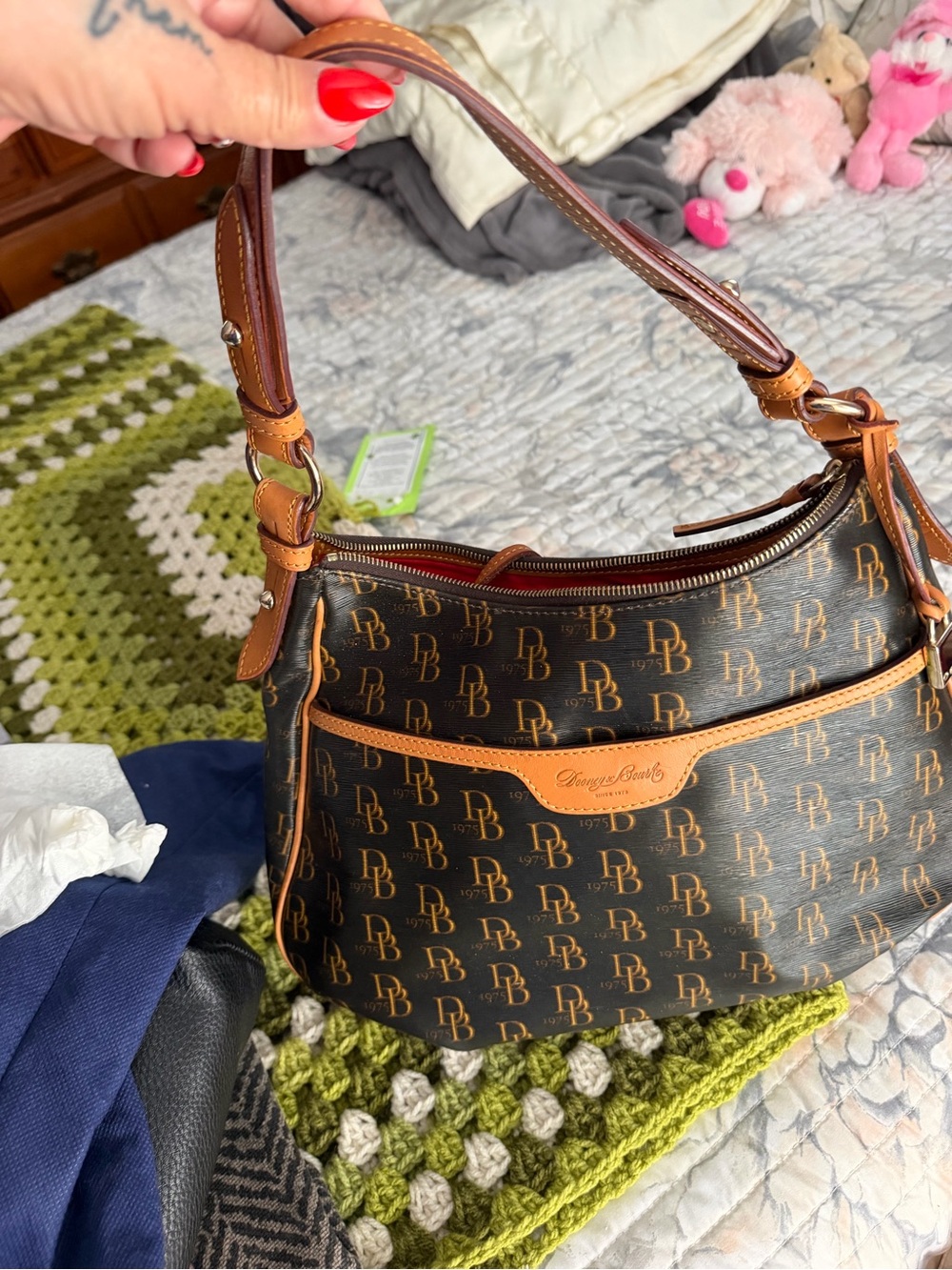 Dooney & Bourke Brown and Tan Logo Shoulder Bag